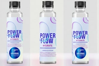 do water bottle label design and packaging with 3d mockup