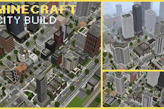build minecraft city map terrain, spawn, lobby, castle as your minecraft builder