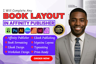 layout your ebook or book in affinity publisher, indesign, amazon KDP in canva