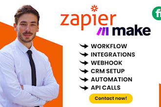 setup zaps, zapier automation, zapier integration, webhooks, make integromat crm