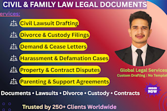 be your lawyer or paralegal for civil lawsuits, divorce, custody legal documents