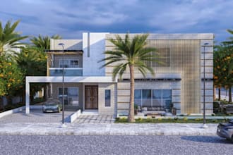renovate house exterior, outdoor sofa, sketchup landscape, swimming pool,pergola