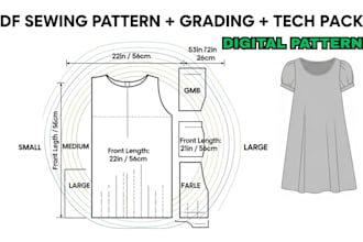 do printable PDF sewing patterns, fashion clothing pattern maker, size grading