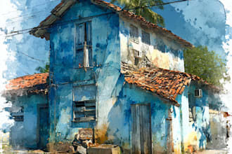 draw cartoony watercolor house