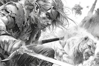 draw detailed black and white illustration fantasy, comics, dnd concept art