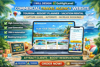 commercial travel agency website tourism resort planner vacation rental leads