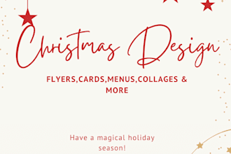 design christmas flyer, holiday card, social post, banner, poster, menu, collage