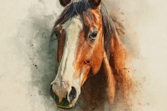 create watercolor portrait illustration of horse