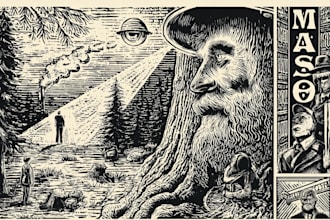 design vintage xylografi woodcut and conspiracy concept