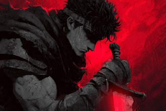 draw custom dark berserk style art in high quality