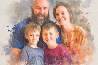 custom watercolor family portrait from photo