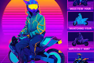 do illustration retrowave cyberpunk synthwave with my style