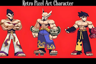 design 8 bit 16 bit pixel characters, sprite sheets, retro game assets animation