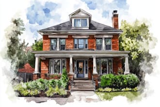 create a hand painted watercolor house portrait of your home