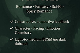 beta read your romance, spicy, fantasy, or sci fi book