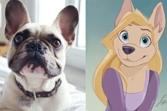 draw pet portrait into cartoon disney