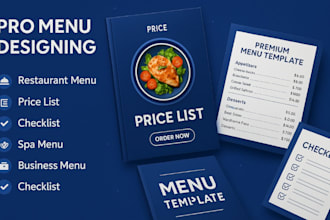 do price list, rate list, price table and restaurant menu design