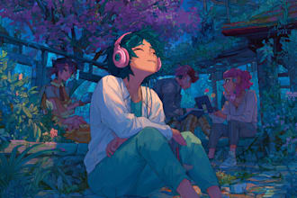 create anime style spotify album cover or vinyl art