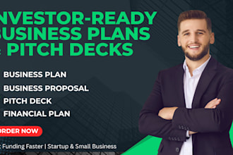 create a  business plan, pitch deck, and financial plan