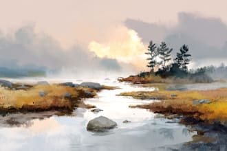 draw a watercolor landscape illustration