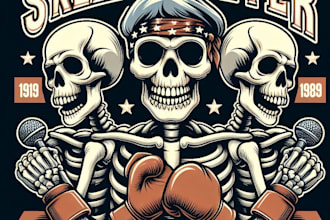 design high quality vintage skeleton fighter logo with t shirt design