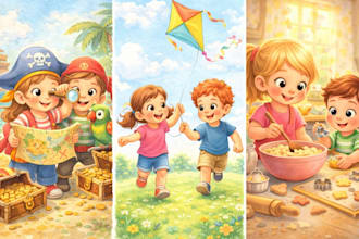 aquarell kinderbuchillustration für kinderbuch geschichtenbuch, buchillustration