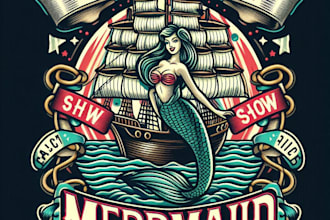 design high quality vintage mermaid logo with t shirt design