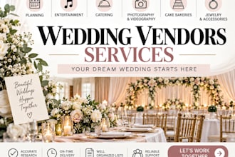 find wedding vendors, vendor lists, research and wedding planning support
