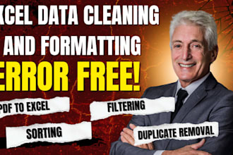ms excel data cleaning and formatting, merging, splitting, sorting, pdf to excel