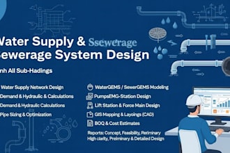 design a water supply,vent, calculaton and distribution network using epanet
