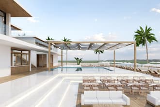 design photorealistic 3d resorts, beach hotels, luxury poolside visualization