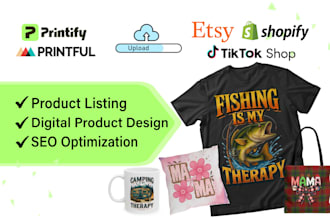 do printful printify listing print on demand and design digital product for etsy