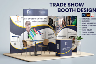 design trade show booth, exhibition stand, backdrop, kiosk and booth graphics