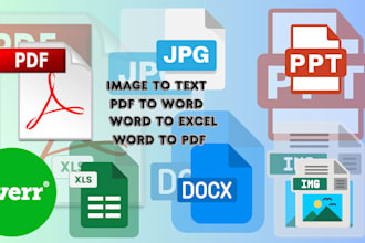 convert PDF to word doc, PDF to excel, images to text,powerpoint, typing service