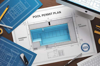 do pool permit plan, swimming pool design, site plan, pe stamp and blueprint