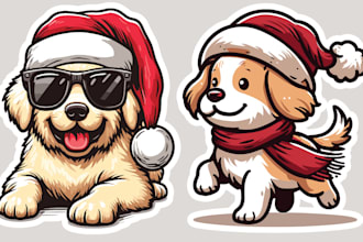 cute christmas mascot stickers holiday mascot sticker, festival mascot character