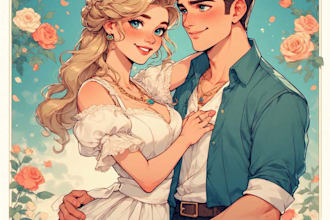 paint a romantic couple portrait in watercolor style