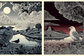 design linocut woodcut vintage retro illustration