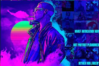 make illustration retrowave cyberpunk synthwave with my style