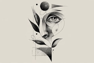 draw a unique abstract graphic fine line tattoo design
