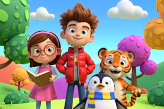 do cute 3d toon kids cartoon characters for your story, brand or animation