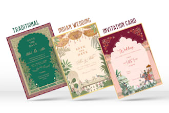 create mughal, floral and luxury wedding invitation card