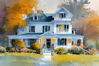 watercolor paint a house portrait