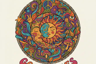 create a boho or psychedelic t shirt design