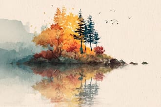 draw watercolor wedding venue, house, landscape
