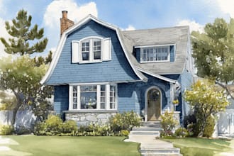 watercolor paint a house portrait