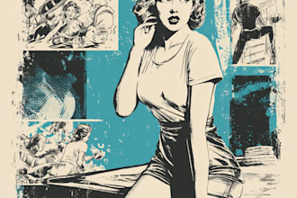 draw retro comic book, vintage poster illustration, retro pop art deco t shirt