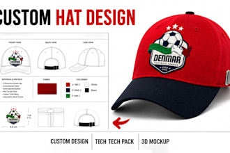 design custom hats, caps, trucker with tech pack and mockup