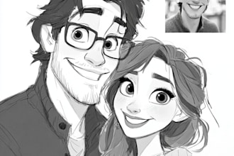 draw couple and wedding portrait illustration