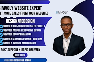 create simvoly website design, redesign simvoly website and funnels